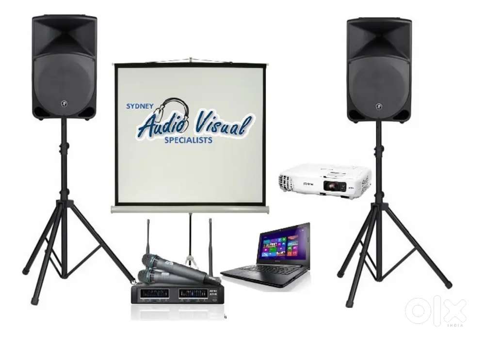 Projector tripod screen speaker setup