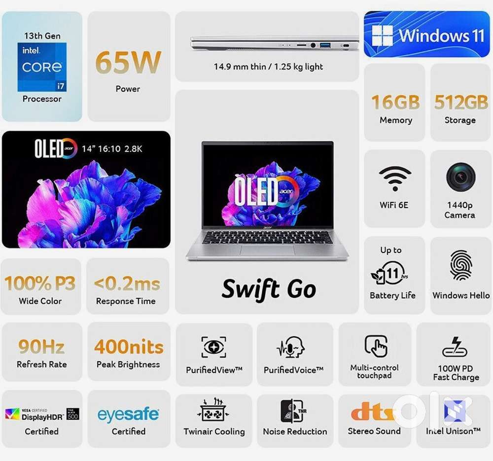 Acer swift go 14 oled evo i7 13 gen 16/512 gb