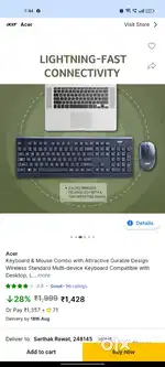 Acer keyboard and mouse wireless combo (only 1 week old,barely used)