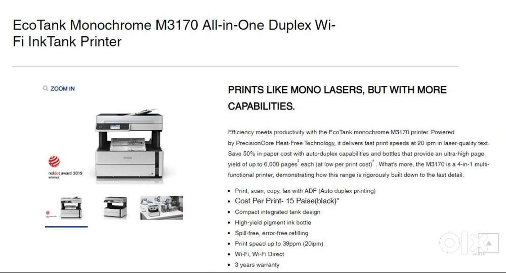 Epson Ecotank Monochrome M3170 All-in-One Duplex Wi-Fi Inktank Printer