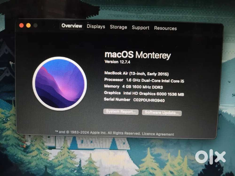 MacBook Air (13-inch, Early 2015) macOS Monterey
Version 12.7.4