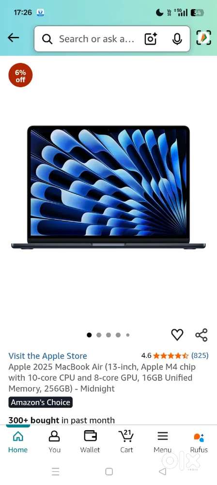 Apple 2025 macbook air(13 inch) 256 gb 1 day old