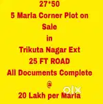 5 Marla Corner Plot on Sale in Trikuta Nagar Ext