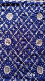Vintage Antique Blue Saree With Embroidery and Tikki Hand Work