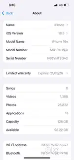 Iphone 16 E 128 GB full warranty unused