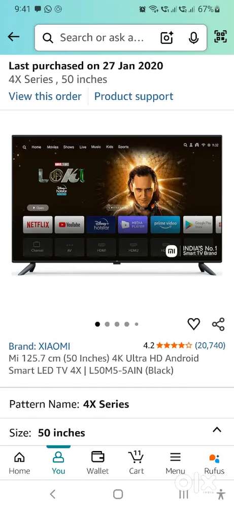 Mi 4k Ultra HD smart android 50 TV for sale