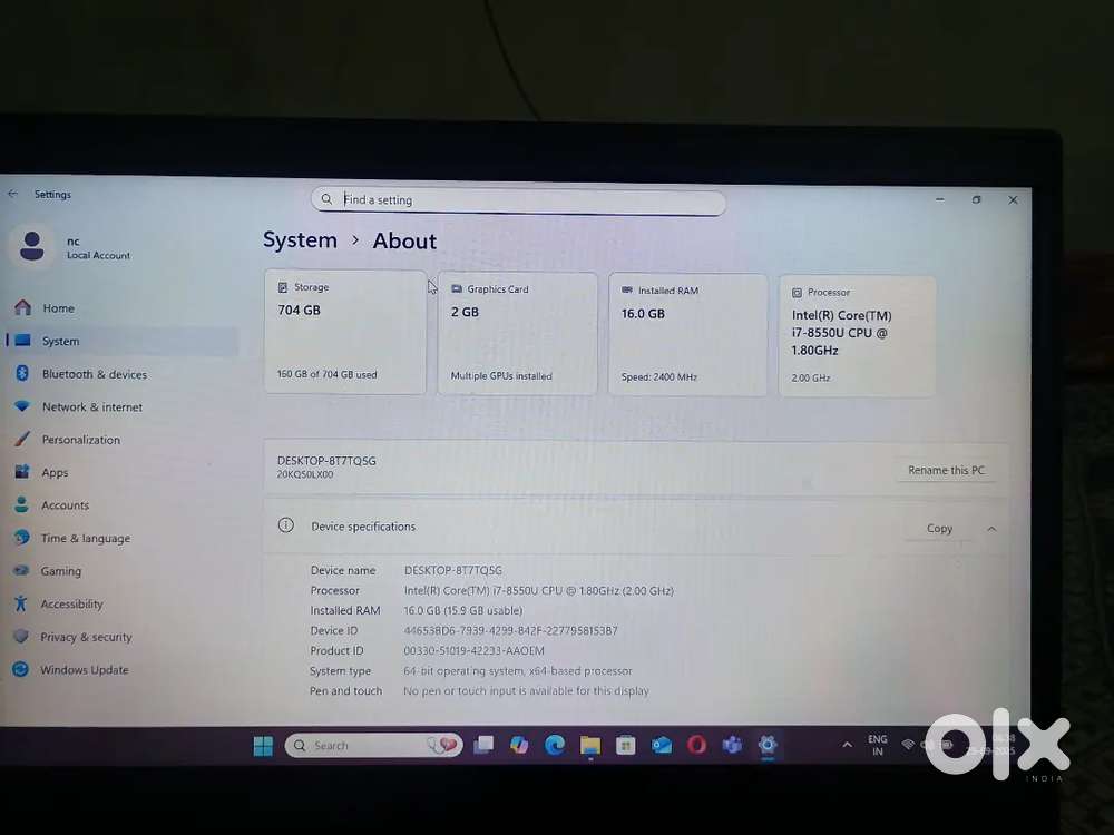 Lenovo ThinkPad i7 8th gen 16Gb ram 256Gb SSD, 500GB hard drive