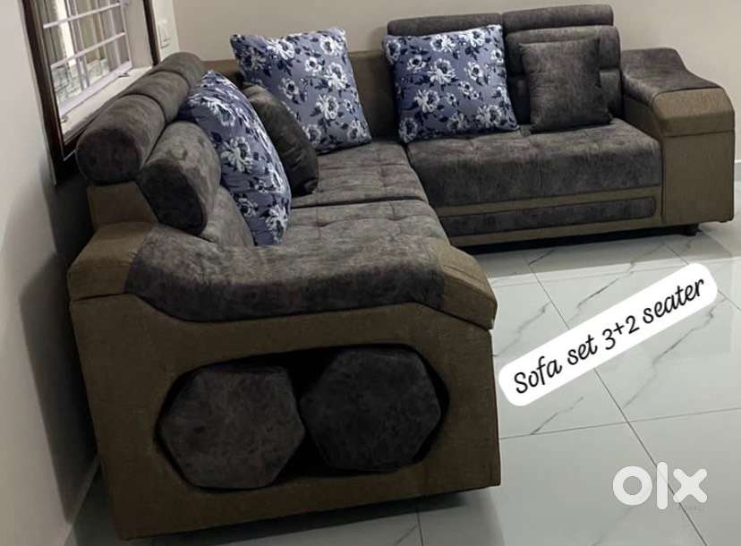 3+2 sofa with footrest stools; Diwan cot and 6*6 king size cot