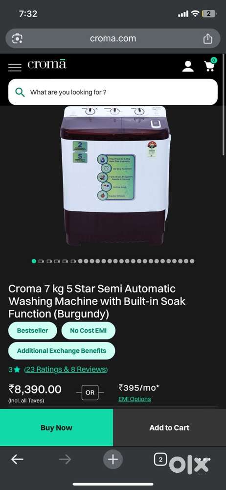 Croma 7kg Semi-Automatic Washing Machine  Excellent Condition