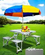 Folding Picnic Table (Suitcase Fold) with 4-Seating And Big Umbrella