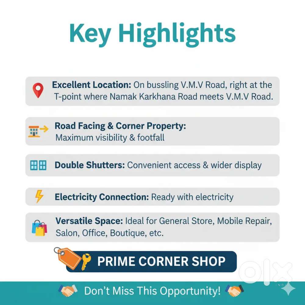 Corner Road Facing Shop for Rent  VMV Road T-Point  Double Shutter