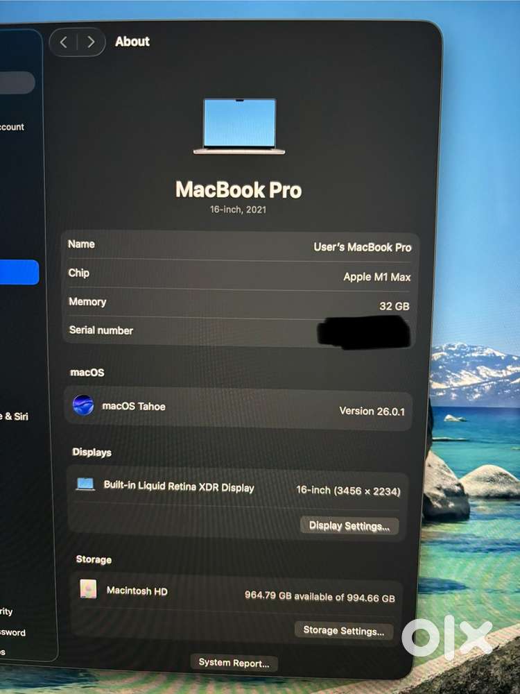 16 in MacBook Pro M1 Max 32 GPU, 88% battery health, 32 RAM, 1 TB SSD