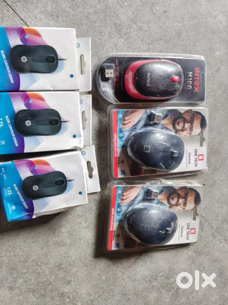 Hp wired mise, intex wireless mouse and liverech wireless mouse