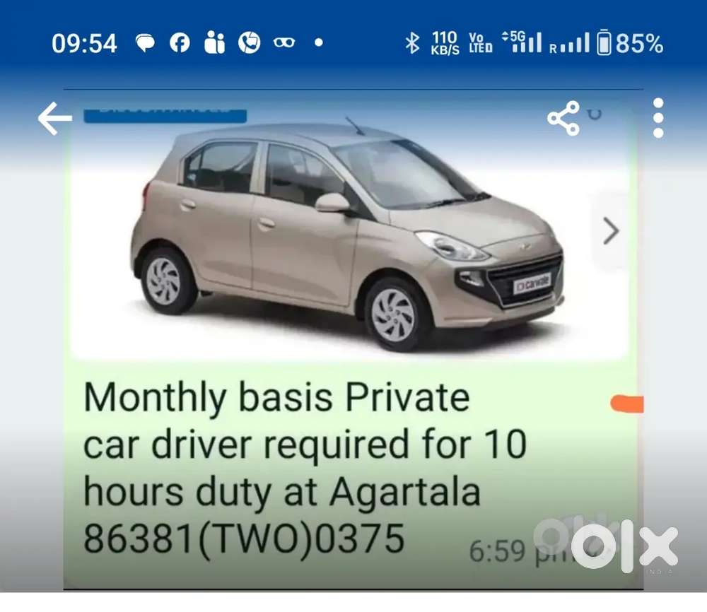 Driver required for private car for 10 hrs duty