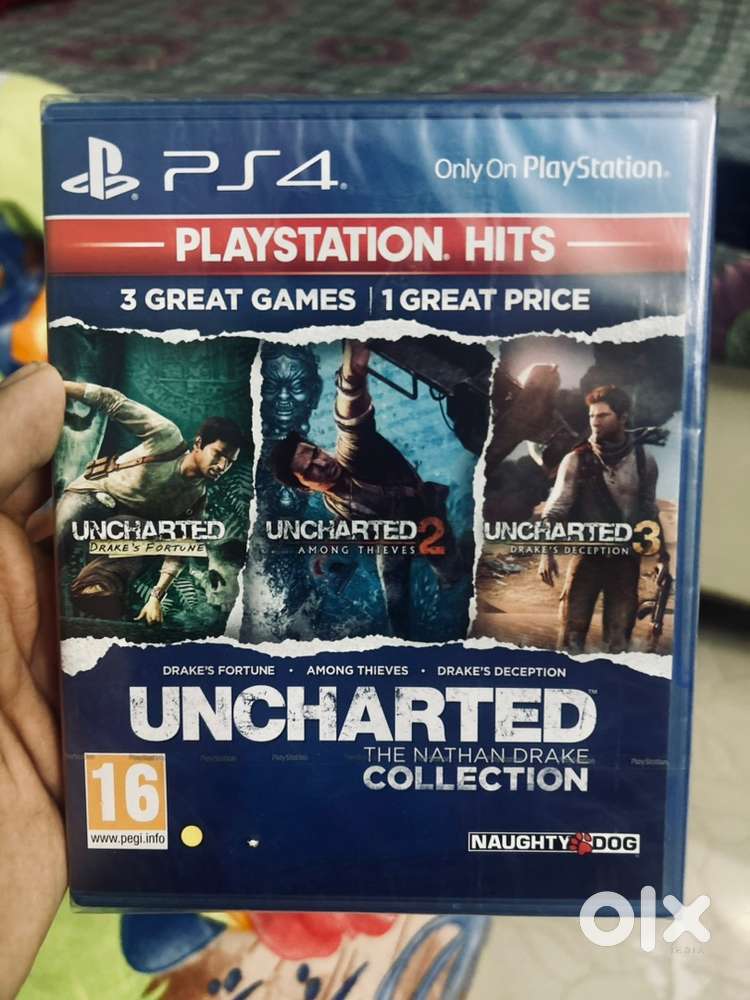 Uncharted: The Nathan Drake collection PS4 video game disc.