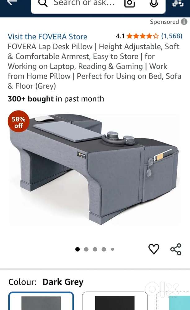 FOVERA Lap Desk Pillow  Height Adjustable, Soft & Comfortable Armrest