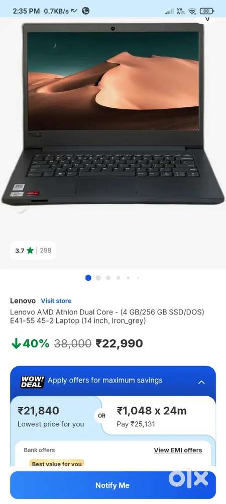 Lenovo E41-55 AMD Athlon Pro Laptop  8GB RAM  Windows 11 Pro