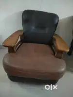 Two Black & Tan Sofa Chairs of Wooden Frame & Rexin Material