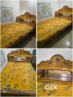 Queen size Wooden cot with storage cupboard