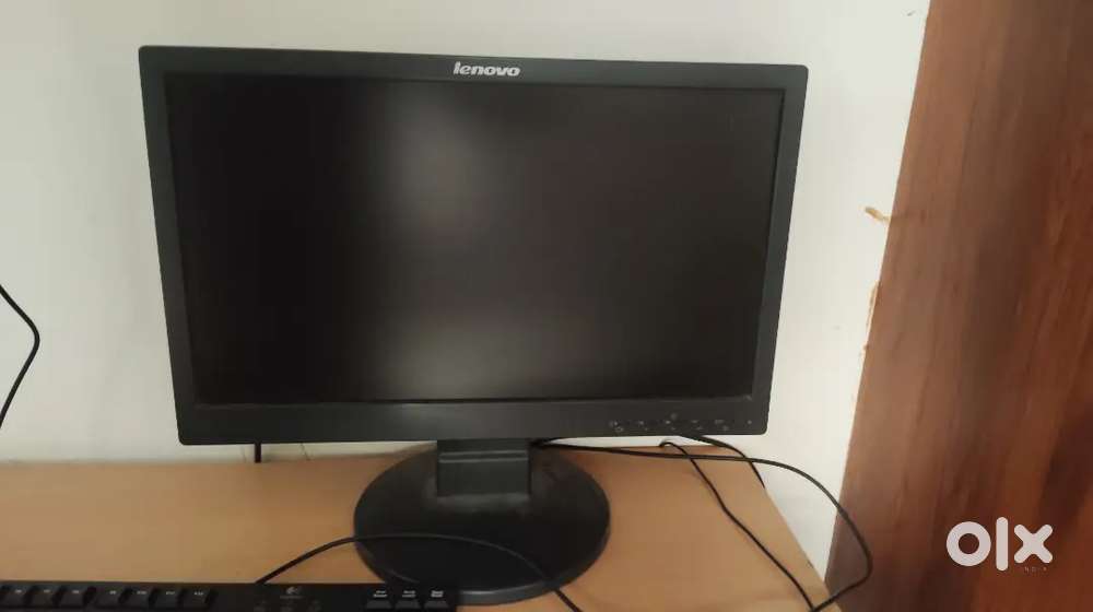 Computer with table and speakers