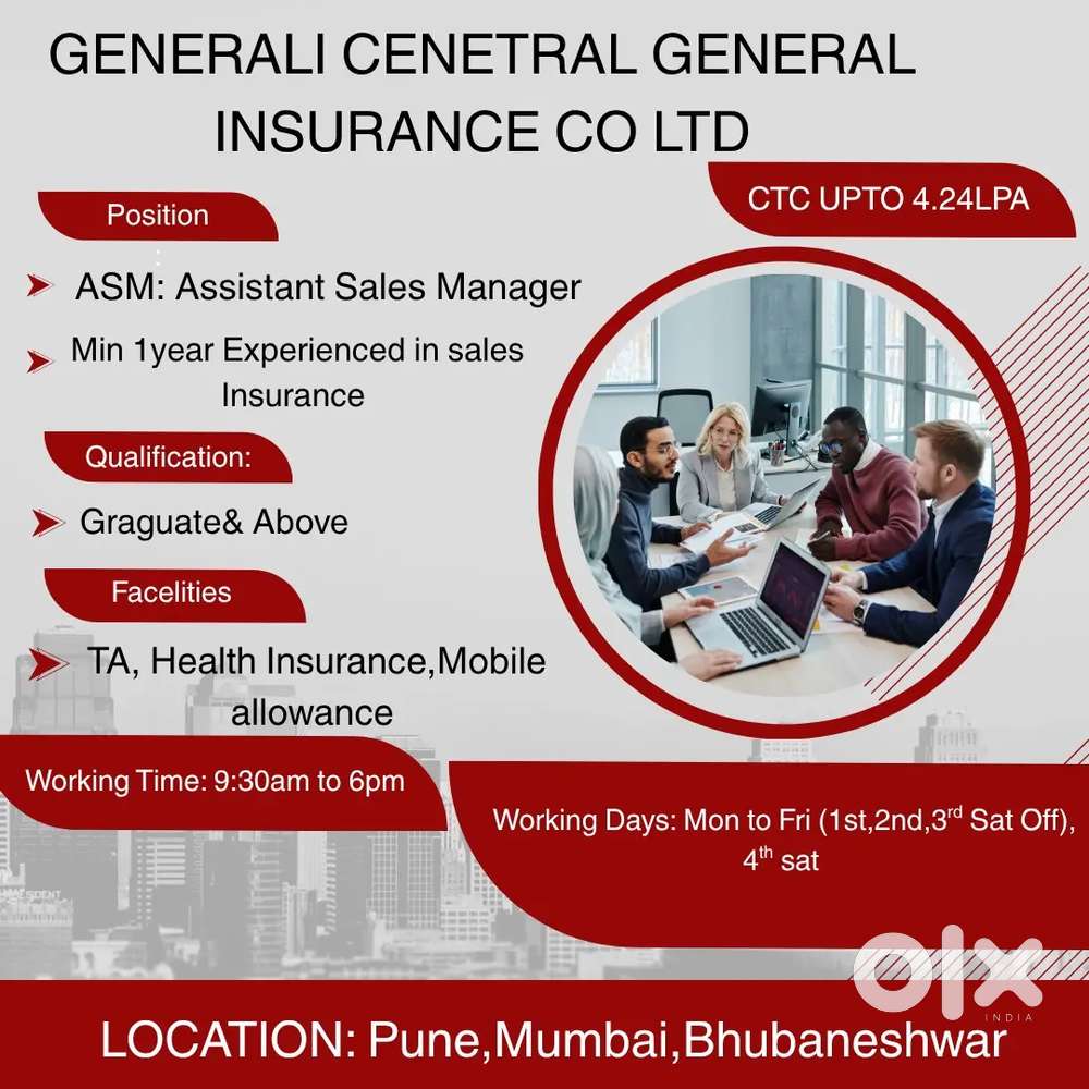 Bhubaneswar/ASM/Min 1yrexp sales insurance/mobile allowance/hi/TA