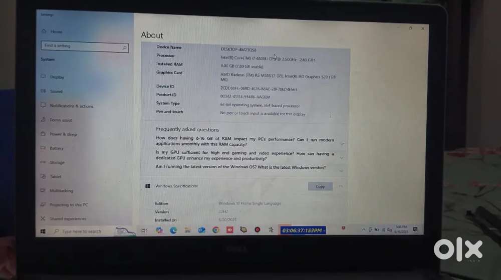 Dell Inspiron 5559  i7 6th Gen  8GB RAM  1TB HDD  Dedicated Graphics