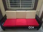 Wooden solid sheesham wood 3 seater sofa set with cushions