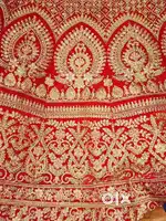 Red heavy embroidery velvet lahenga