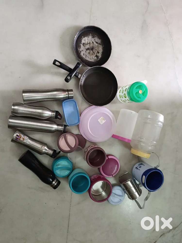 Used lunch box Water bottles and other