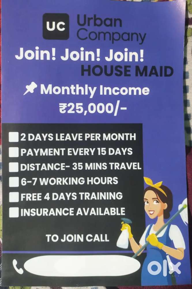 House Maid for part time full time both available
