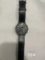 Armani Emporio Watch, black leather strap, black dial