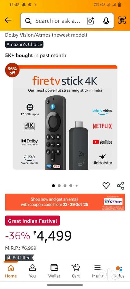 Amazon fire TV stick 4k 8gb/wifi 6 (not used seal one )