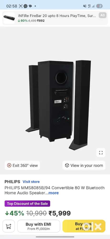 Philips MMS8085B/94 80w Bluetooth audio home speaker