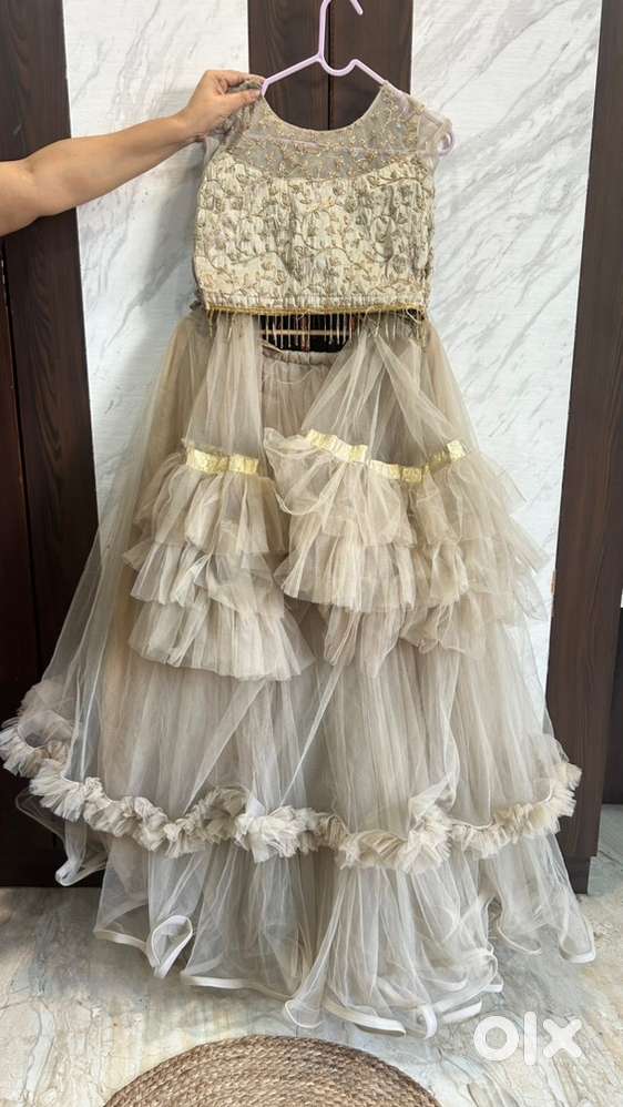 Soft Gold Ruffle Lehenga Set (Worn Once) – Elegant Party Wear