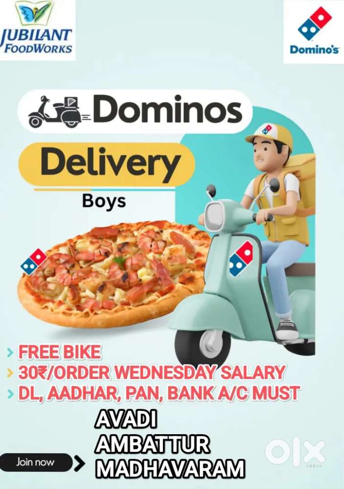 DOMINOS AMBATTUR PIZZA DELIVERY FREE BIKE/E-BIKE NO RENTAL DEDUCTION