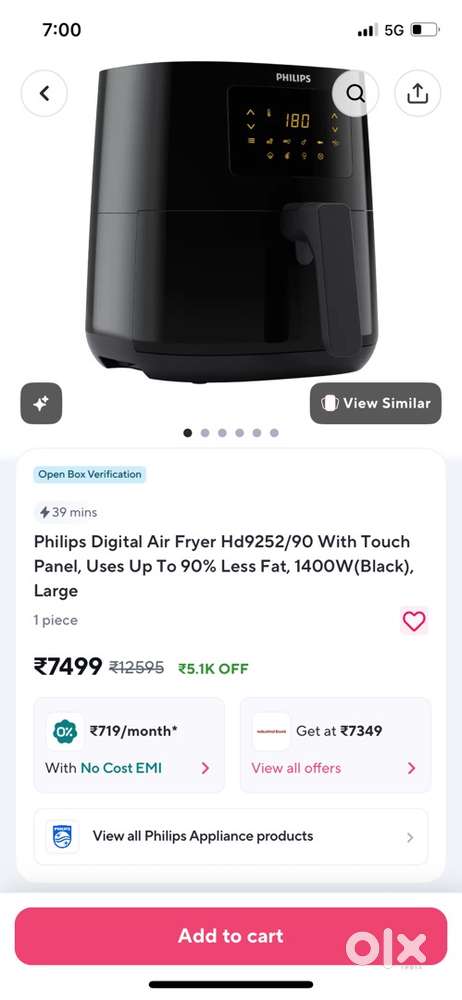 Air fryer Philips 1400 waat touch screen 4.2 ltr. Or Sandisk card card