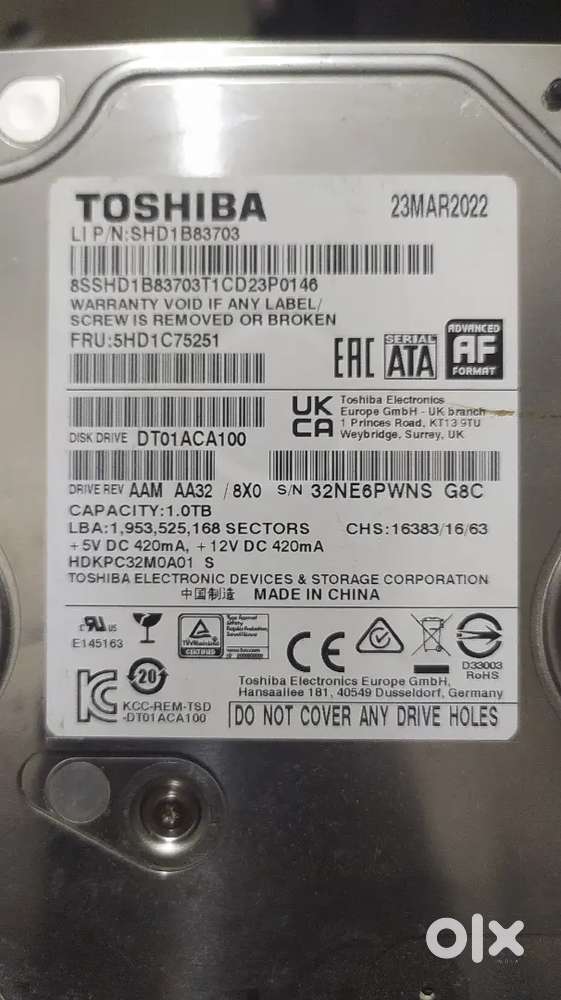 1TB Toshiba Computer Harddisk 2022 Model