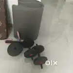 Dumbbell, weighing machine, yogamat, thigh toner