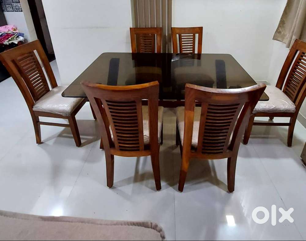 For Sale: Elegant 3 y/o Wooden Dining Table Set with Glass Top &  6 c