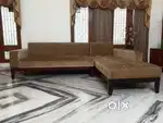 L Shape Sofa set Brown Teak wood Legs