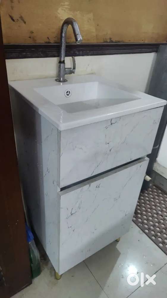 Bathroom Vanity Wash Basin Cabinet (White)