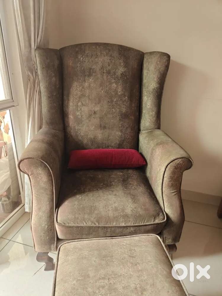 Wingback chair, stool and lumbar cushion