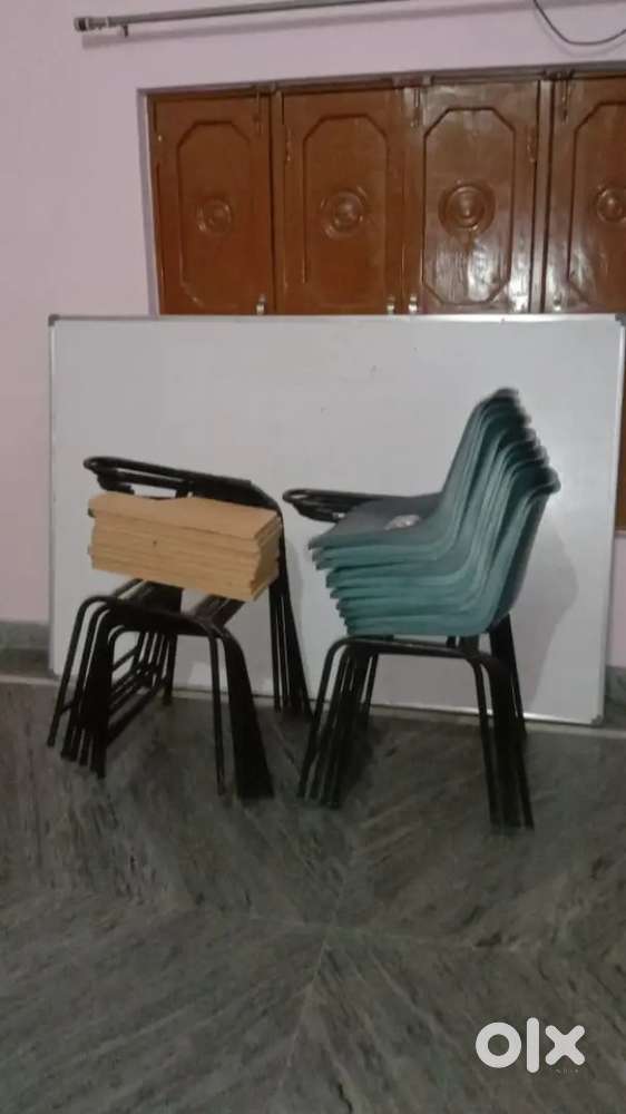 10 Study chair/class room chairs + white board 3/6