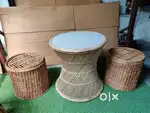 Cane bamboo coffee table stools set for indoor outdoor basket