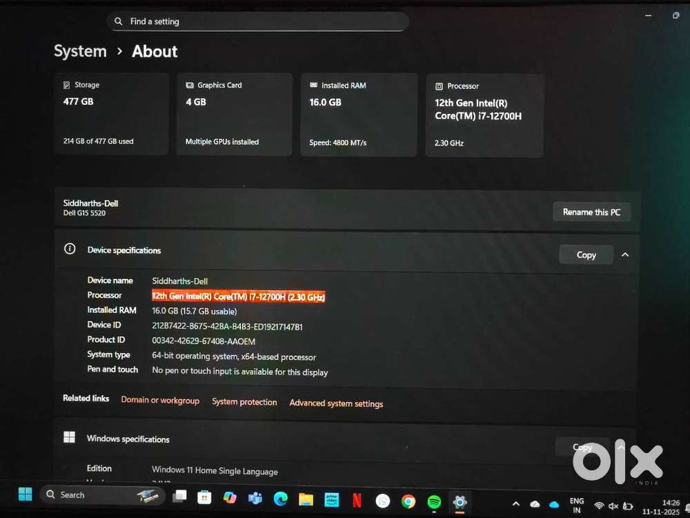 Dell g15 5520 gaming laptop 16gb ram,i7 12gen 64bit and 2 years old