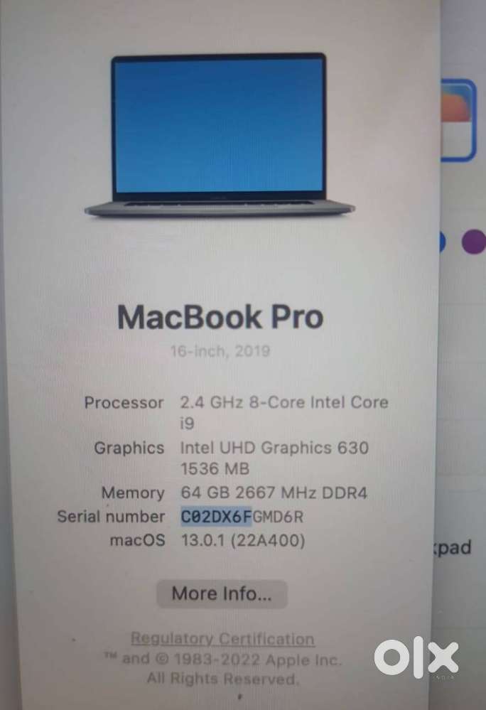 Macbook Pro A2141 64Gb Ram, 8GB graphics , 512GB SSD.