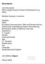Urgently required Beautician and Hairdresser