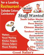 Wanted staff for  restaurants.housekeeping,parcel and stall urgent