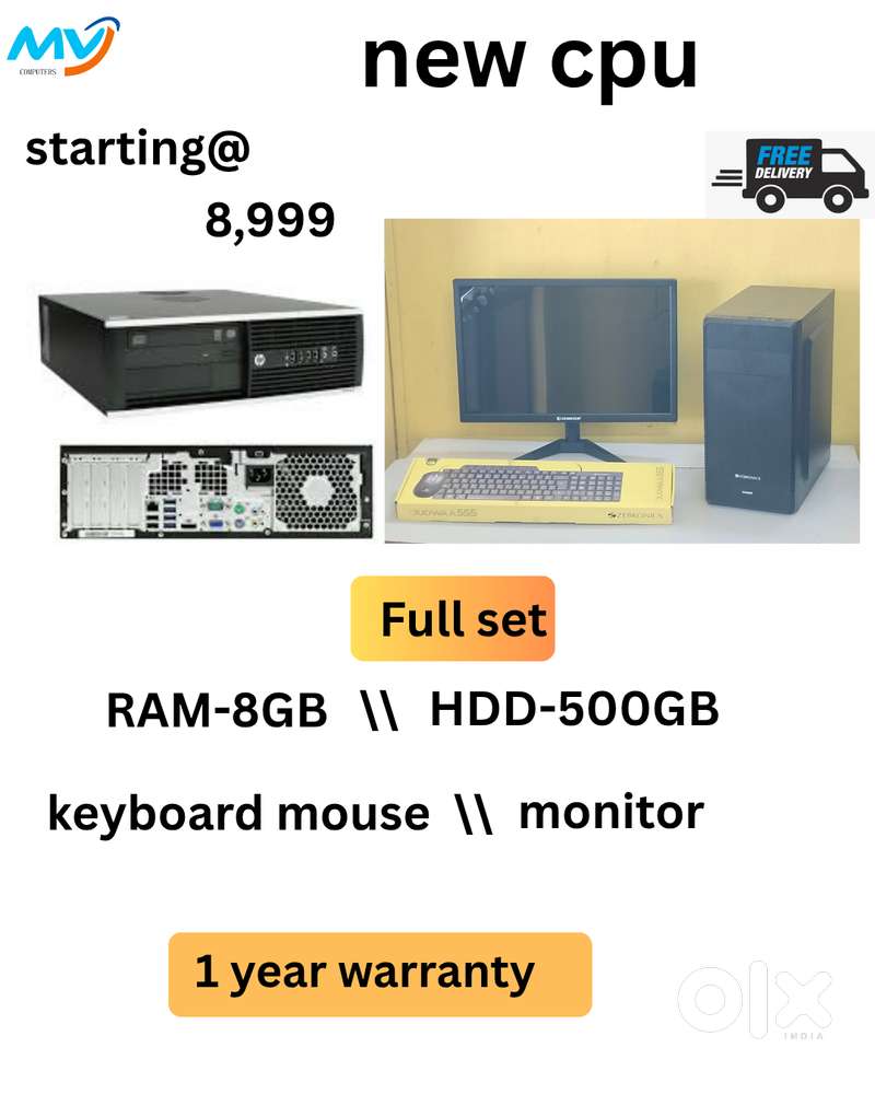 Monitor - 22-inch  Keyboard Mouse  Ram - 8GB DDR3  Hard disk 500GB