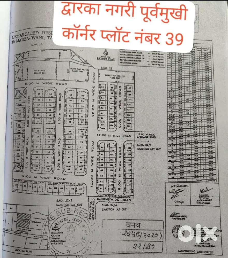 वणी येथे पूर्व मुखी कॉर्नर प्लॉट व पश्चिम मुखी 3 प्लॉट विकणे आहे